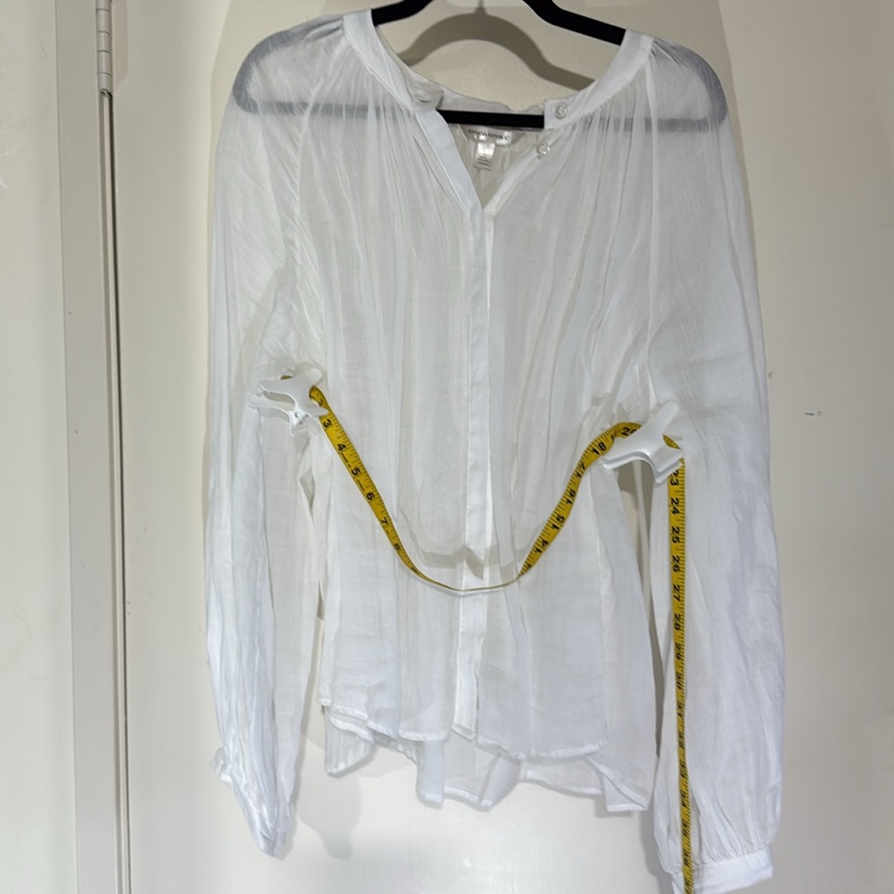 Banana Republic Sheer Crisp White Hidden Button Down Blouse Oversized Size L - Picture 6 of 6